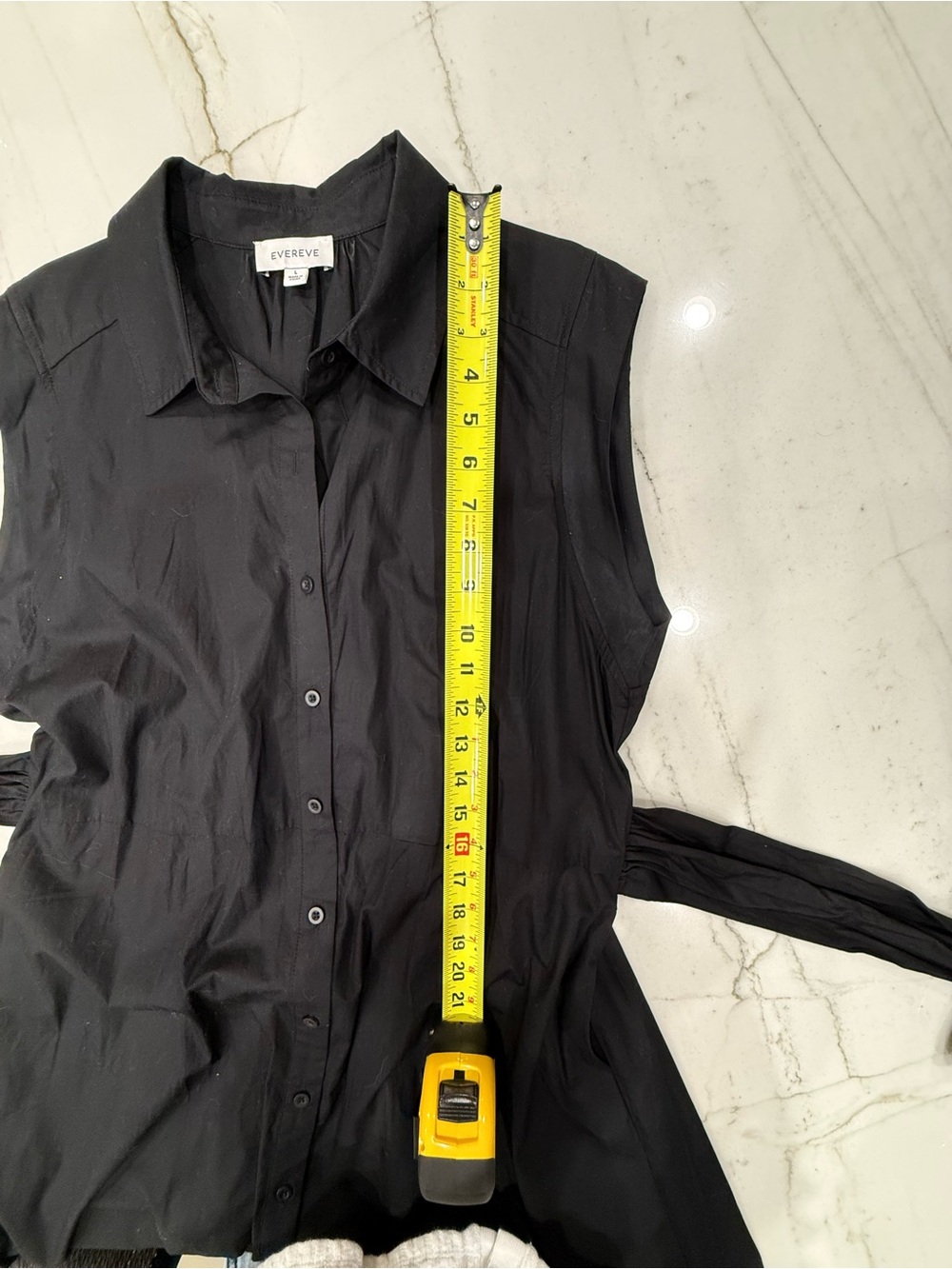 Evereve Perry Midi Dress Black Sleeveless Button-Front Dress with Tie Waist - Picture 8 of 10